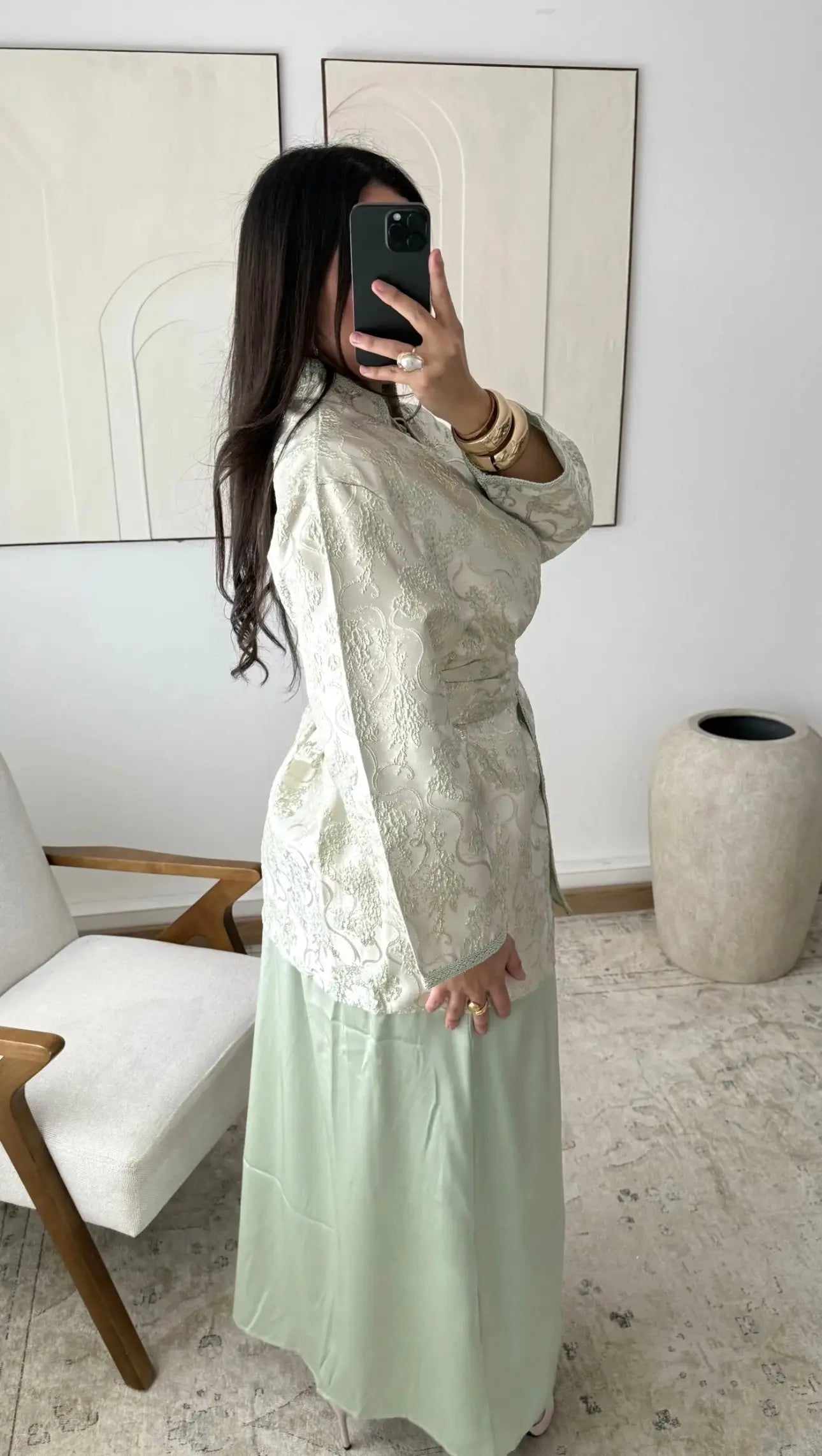 Ensemble “Éclat Doré” I Veste en brocart I Light green ✨