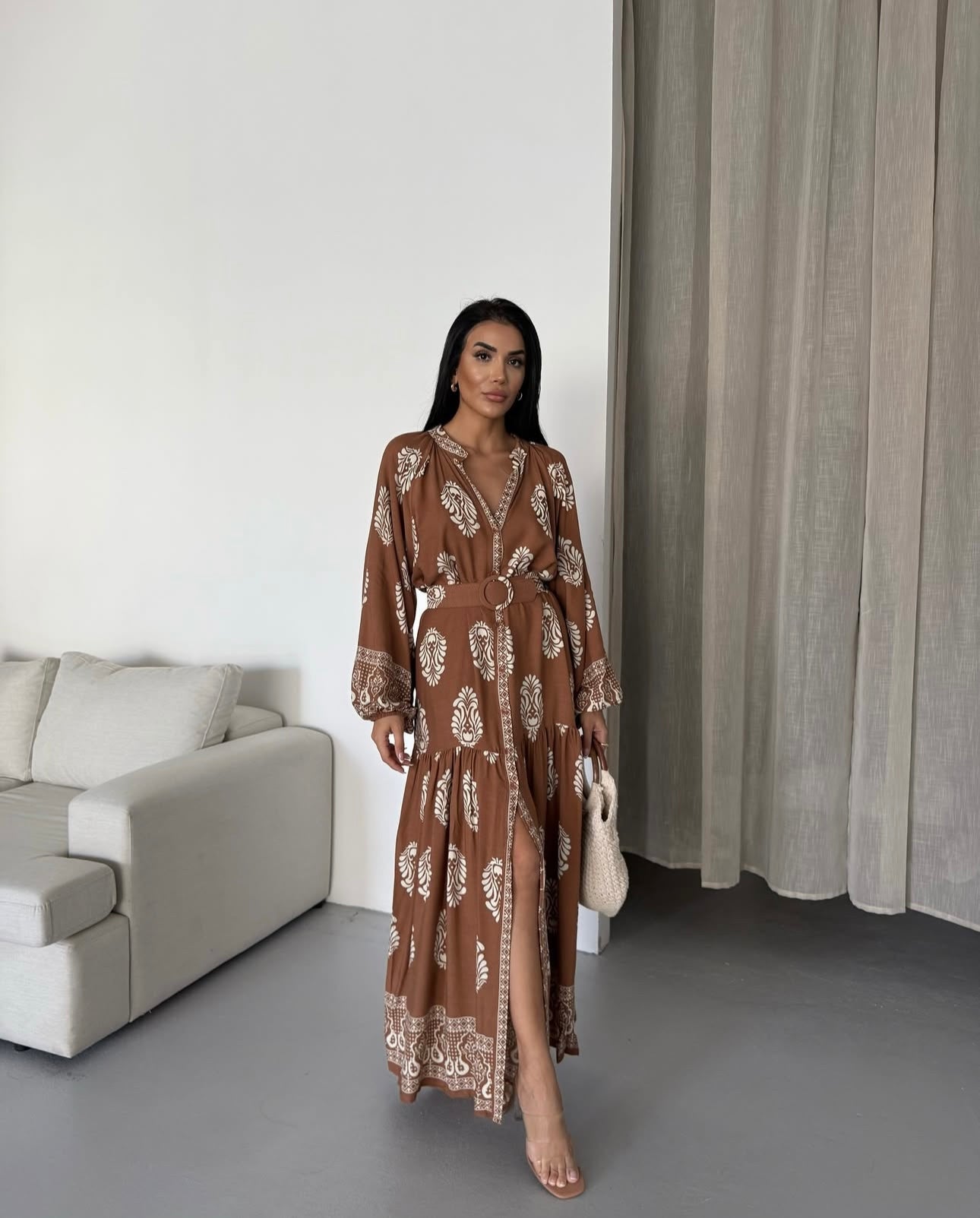 Robe ceinture Marron