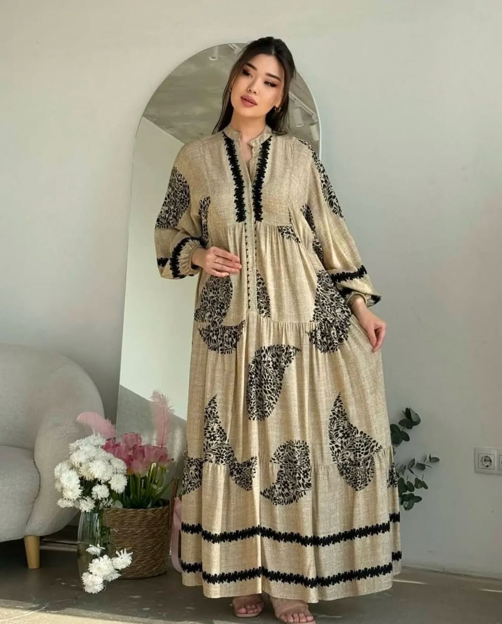 Robe à motifs |beige et noir