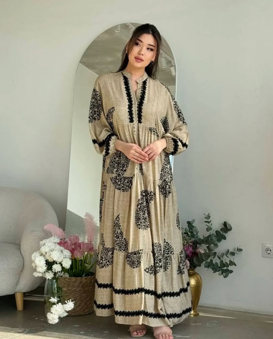 Robe à motifs |beige et noir