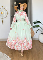 Robe à fleurs vert