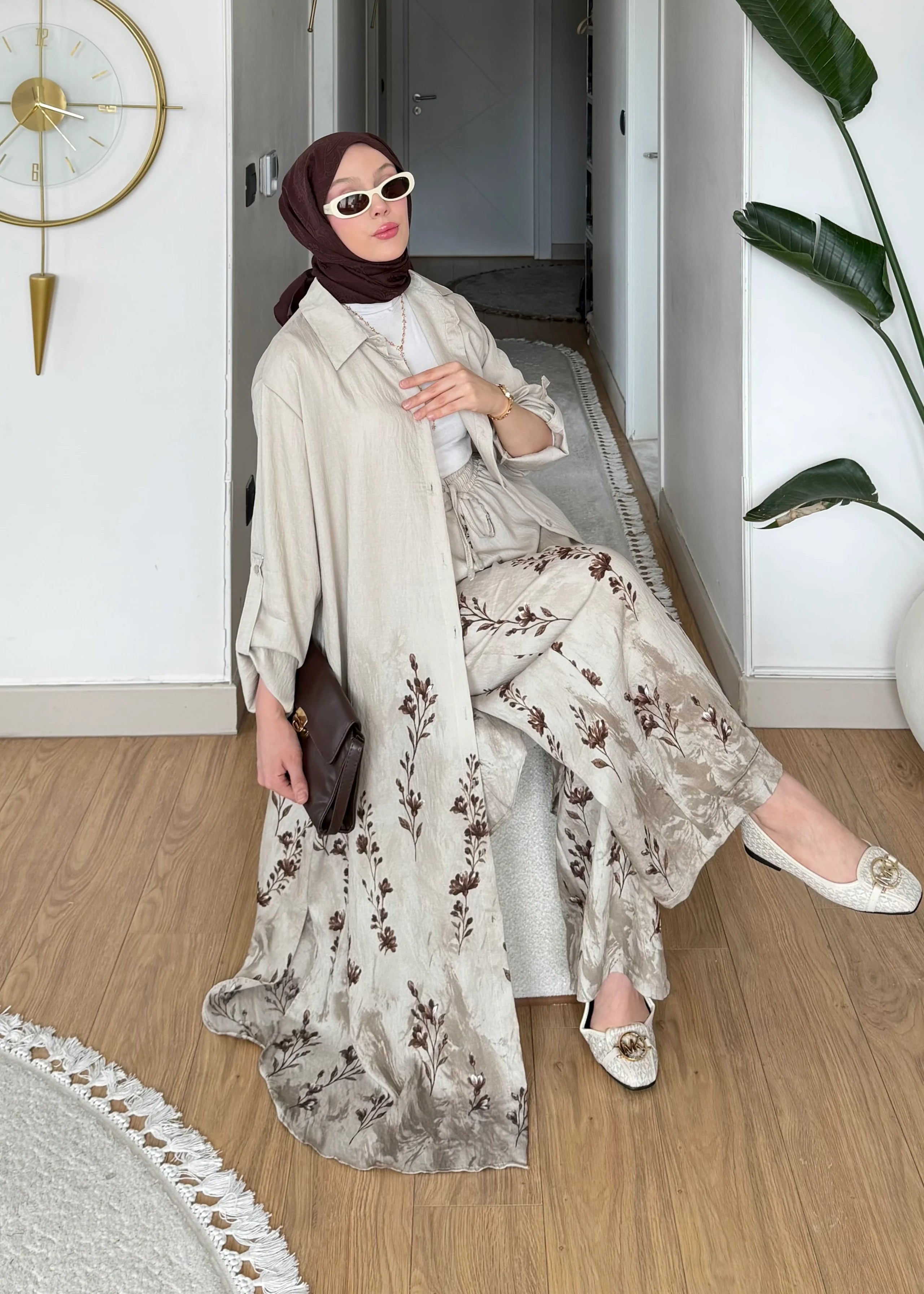 Ensemble à fleurs |Beige