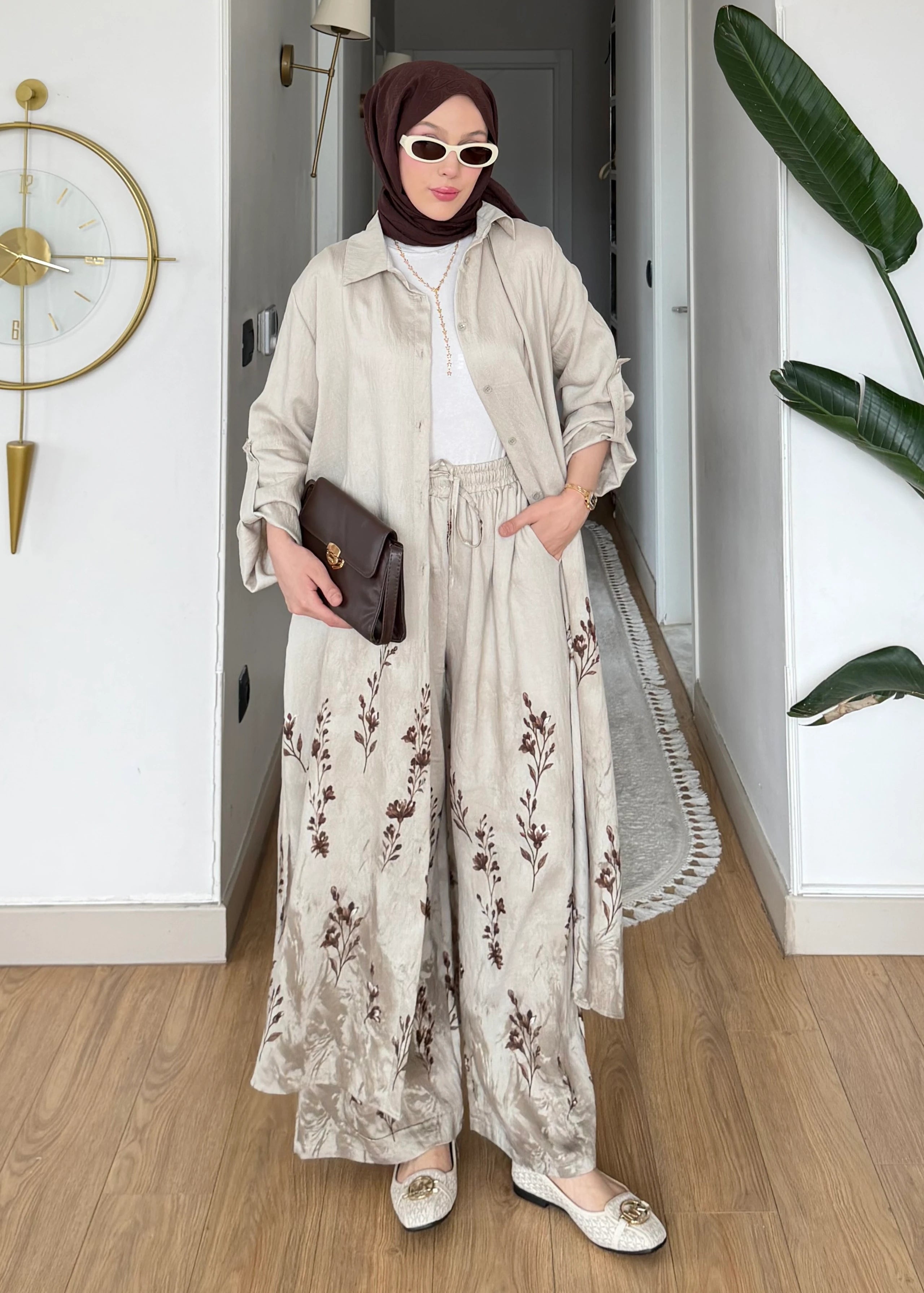 Ensemble à fleurs |Beige