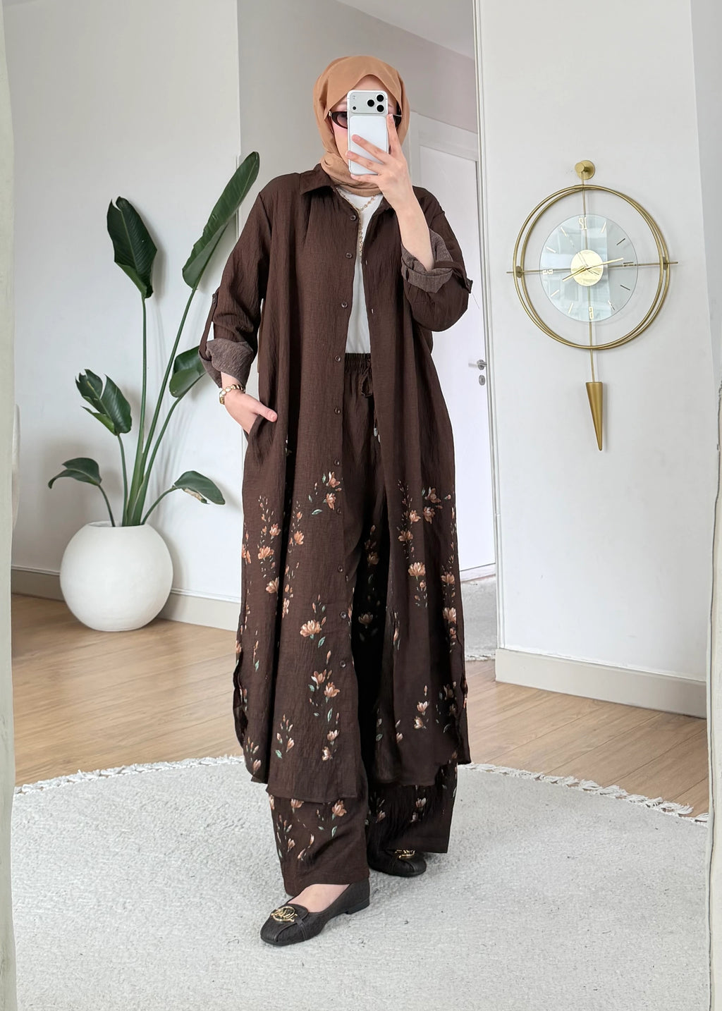 Ensemble à fleurs |Marron