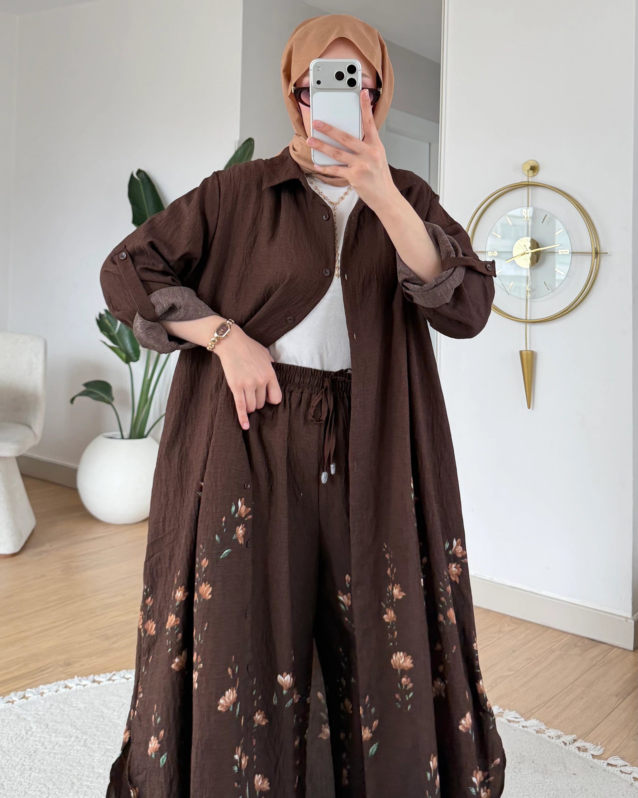 Ensemble à fleurs |Marron