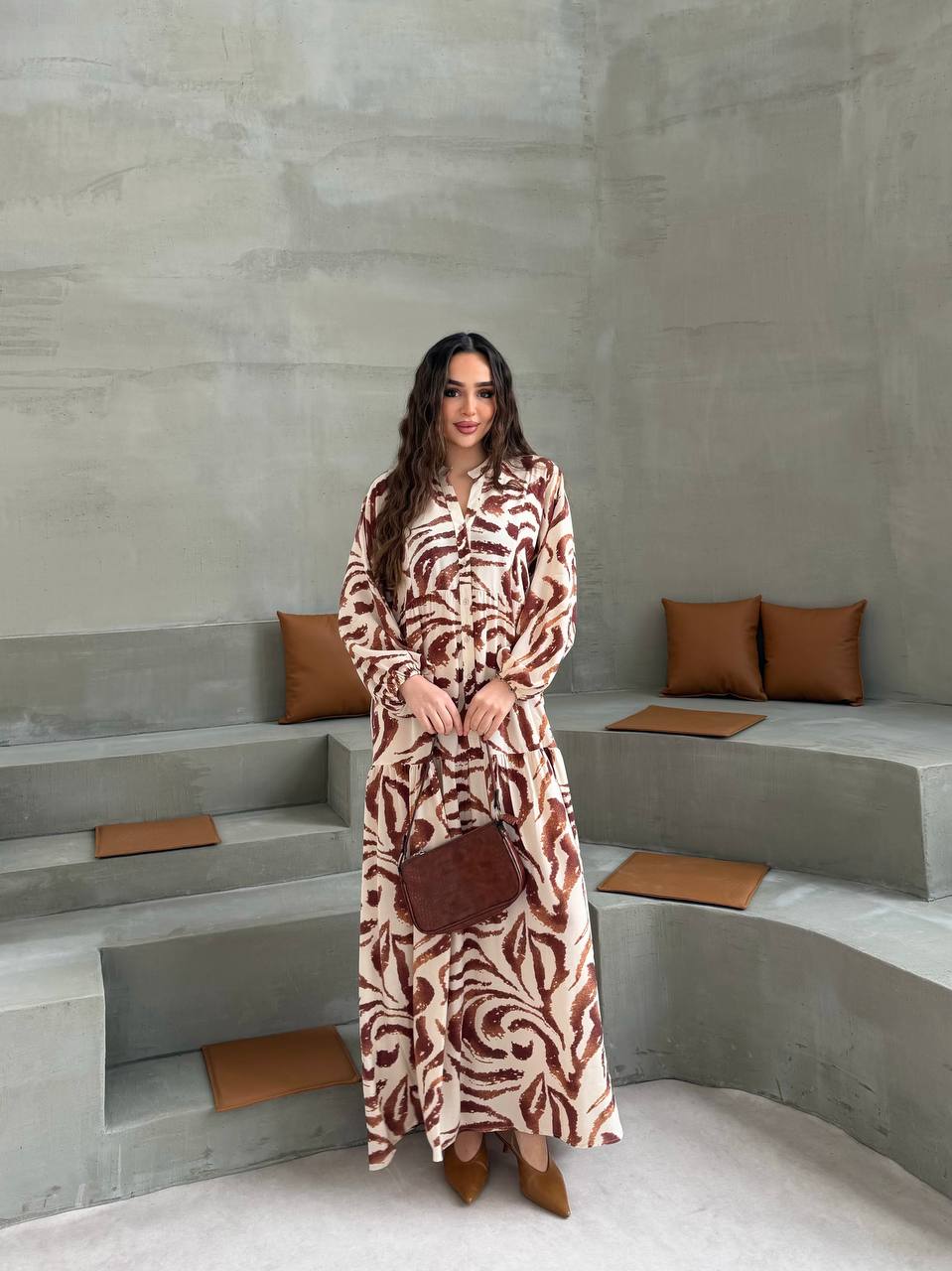 Robe motifs marron |Blanc