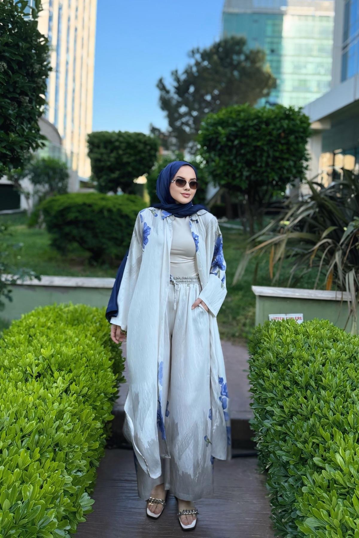 Ensemble long à fleurs |Beige