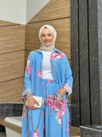 Ensemble à fleurs roses |Bleu clair