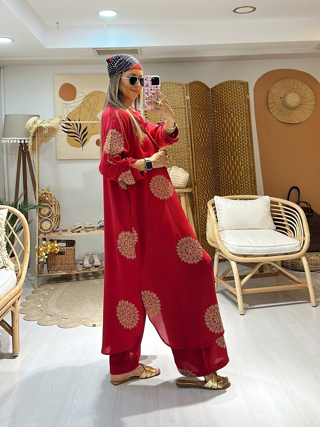 Ensemble Talya Broderie dorée |Rouge