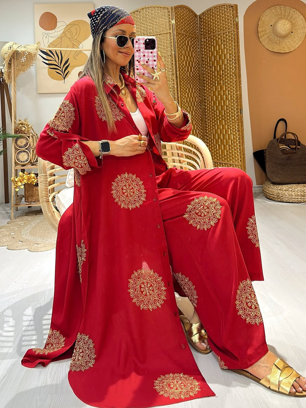 Ensemble Talya Broderie dorée |Rouge